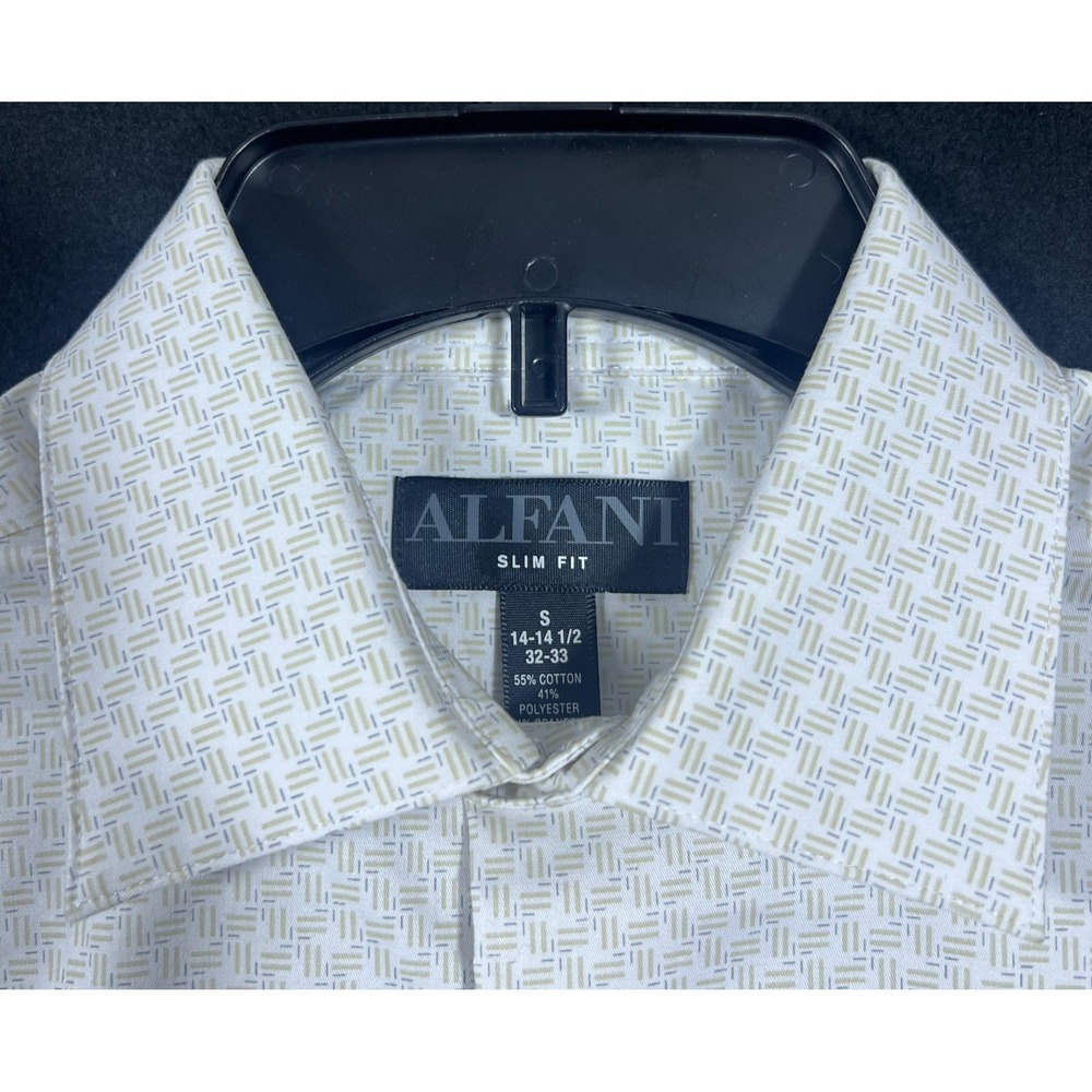 NWT Alfani Men's Slim-Fit White Geometric Tan Dress Shirt S 14-14.5 32/33 $50